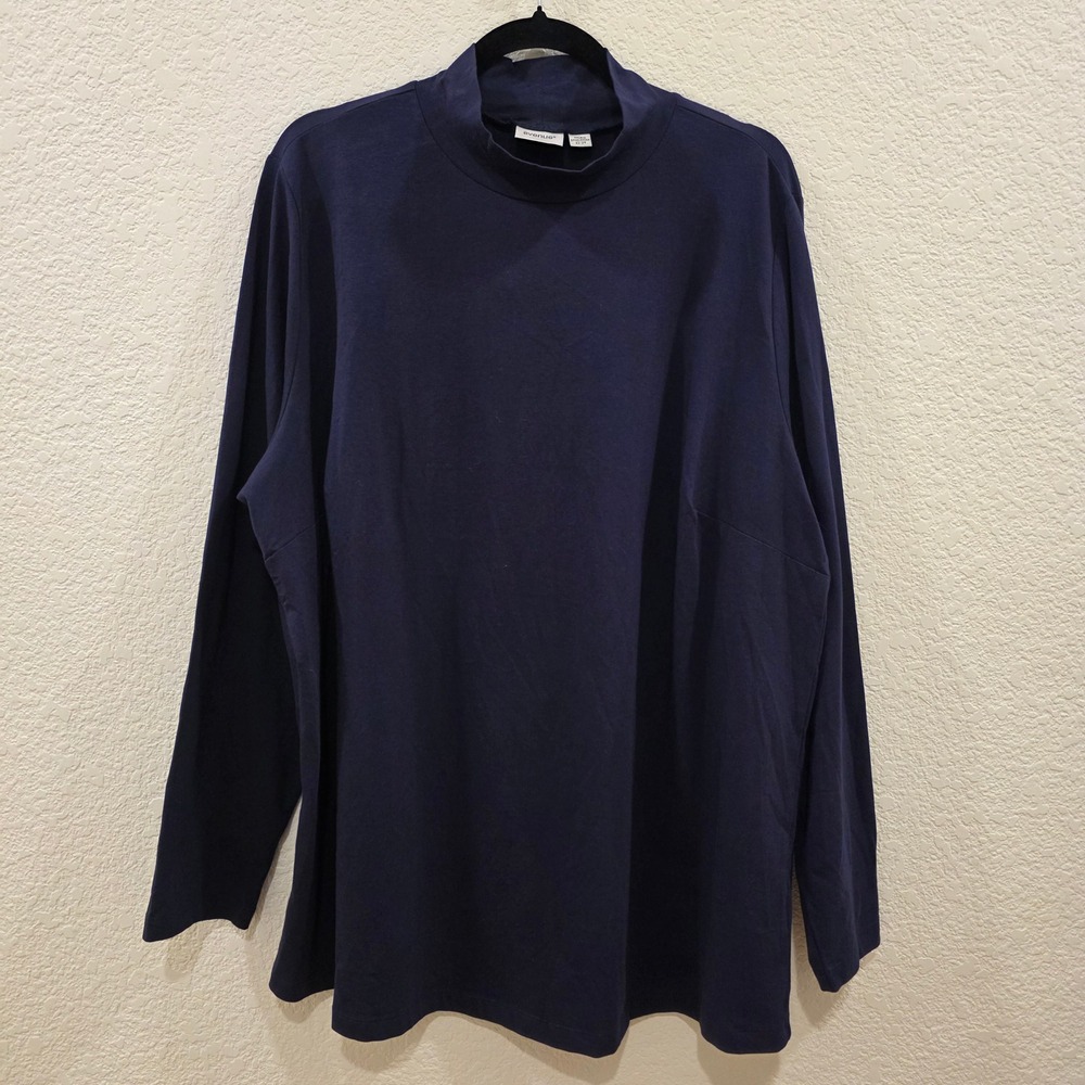 Avenue Womens Navy Blue Organic Cotton Mock Neck Long Sleeve Top 22/24 NEW